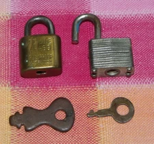 2 Small Vtg Locks-"Genuine Brass" + "Master No 9" + 2 Different Keys