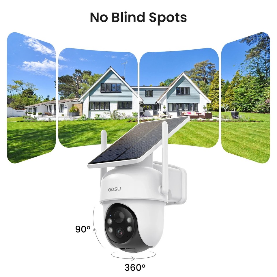 AOSU Solar Security Cameras Outdoor Wireless 4 Cam-Kit 2K Night Vision ...