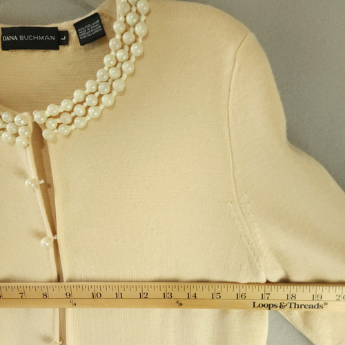 Dana Buchman Beaded Sweater Cardigan Large Ivory Wool Long Sleeve - Picture 5 of 9