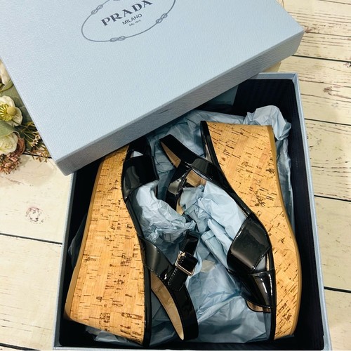 Prada calzature donna wedge cork vernice slingback sandals NEW EUR 41 11 USA - Picture 9 of 10