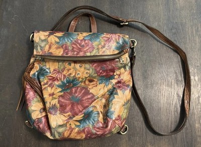 PATRICIA NASH Luzille Backpack Fresco Cross Body Floral Design Leather MINTY