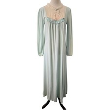 Vintage Mint Green Lace Mesh Long Sleeve Nightgown Maxi Dress Cottagecore Small