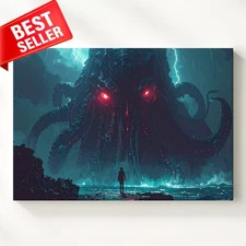 Canvas Wall Art Rising Cosmic Horror Sea Monster Dark Epic Scene Featuring