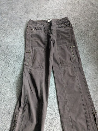 Vintage Karen Millen 00s Y2K Brown Wide Leg Low Rise Cargo Studded Trousers - Picture 18 of 24