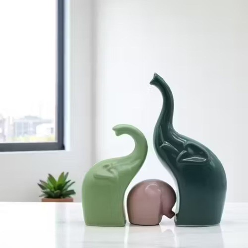 Elefante Famiglia Finitura Opaca Personaggi Fantasia Ceramica (Set di 3 Pezzi, Multicolore) - Foto 4 di 4