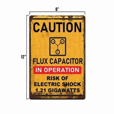Vintage Back to The Future Flux Capacitor 1.21 Gigawatt Caution Tin Metal Sign