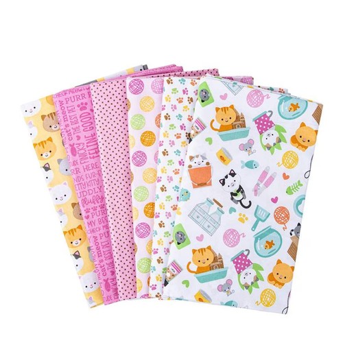 Assorted Pretty Kitty White Flat Fold Assortment 6 Yard Bundle Cotton - Picture 2 of 2