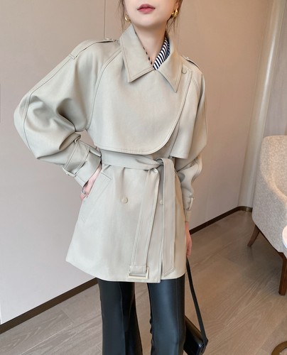 2025 Neu Retro Cape Windmantel Mantel Damen mittellang mit Gürtel Langarm Mantel - Bild 11 von 26