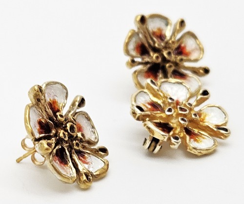 David Andersen Sterling Enamel 3D Flower Pin Earrings Demi Parure Set 1960s - Picture 4 of 9