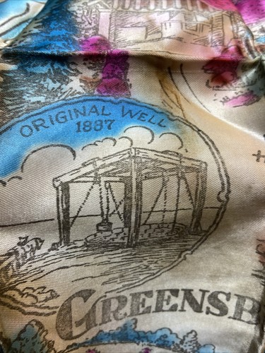 Vintage Greensburg Kansas big well Pillow Cover Souvenir satin fringe 20 x 20 - Picture 7 of 14