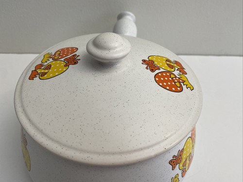 Royal Sealy Merry Mushroom Vintage Oven Proof Crock Dish Fondue Orange Yellow - Picture 6 of 15