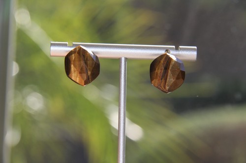 Sterling Silver Tigers Eye Octagon Earrings. RARE Unique Gorgeous Faceted - Picture 3 of 12