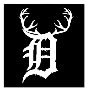 detroit tiger english d deer hunter buck antlers car window sticker