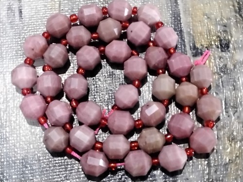 Natural Rhodonite Energy Prism, Faceted Barrel, 8mm, Approx 38pcs - Picture 3 of 3