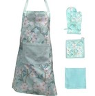 Pixel Home Decor Printed Apron With Oven Mitt and Pot Holder with Kitchen Towel 