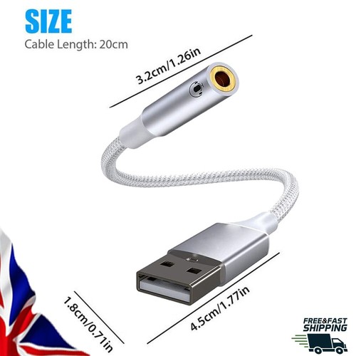 USB to 3.5mm Aux Audio Jack Cable Adapter Headphone For Laptop PC Mac PS4 PS5 - Picture 8 of 9