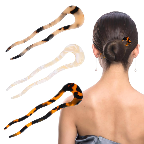 3 PCS French Hair Pin, 4.6 Inch Acetate U Shaped Hair Pins Large Wavy Hair Stick - Picture 9 of 12