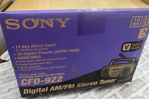 Lettore CD cassette AM/FM vintage Sony CFD 922 viola viola Boombox nuovo con scatola - Foto 11 di 13
