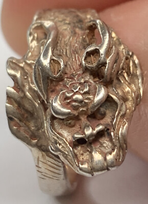 Vintage Sterling 925 Rotgold Vermeil asiatischer chinesischer Drache Wickelring Größe 7, 4 g