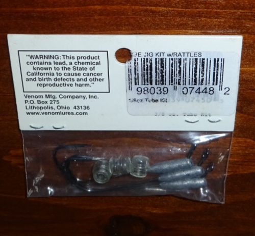 Venom's Tube Kit, 1/8 Oz., 3 Tube Heads with "Death Grip Hooks" / 3 Rattles, New - Picture 4 of 4