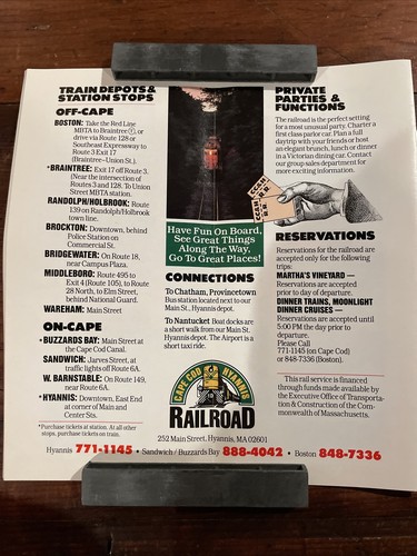 1987 CAPE COD & HYANNIS RAILROAD PUBLIC TIMETABLE & TICKETS - Picture 4 of 5