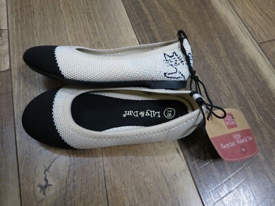 Lily and Dan Girl's Ivory/Black Cat Knit Ballerina Flats Sz 7/8 NEW