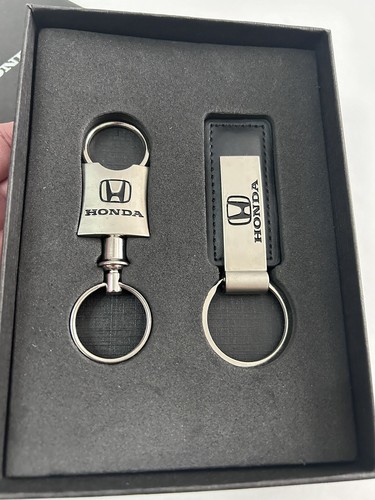 Honda Car Key Chain And Key Ring Set Metal/Leather Black Silver New In Box - Picture 4 of 13