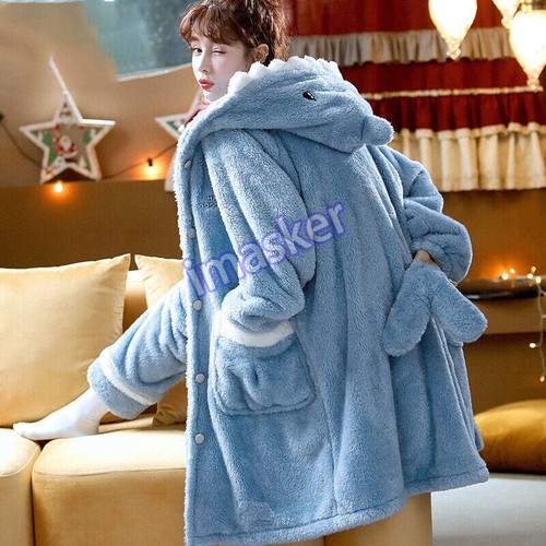  Women's Thick Flannel Pajamas Winter Warm Hooded Nightgown Robes Sleepwear New - Bild 11 von 50