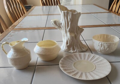Lot Of 5 Belleek Ireland Porcelain Tree Trunk, Cleary, Neptune & Bacchus Pattern