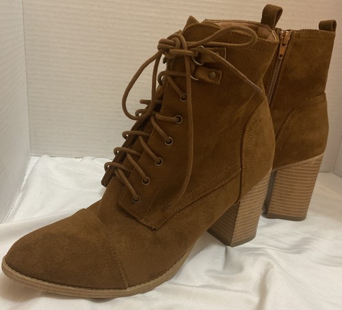 Ollio stivaletti stringati ecopelle zip laterale tg10 tacco impilato marrone - Foto 11 di 11