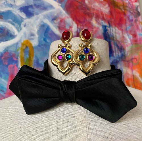 GORGEOUS Vintage GOLD chandelier Mogul Pierced cabochon Earrings GRIPOUX 1980’s - Picture 2 of 6