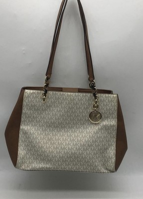 NWOT MICHAEL KORS White Brown Monogram Divided  Shoulder handbag
