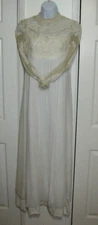 Antique Ivory Maxi Dress Seed-pearl embellished Mesh Long Sleeve High-neck Wm.XS