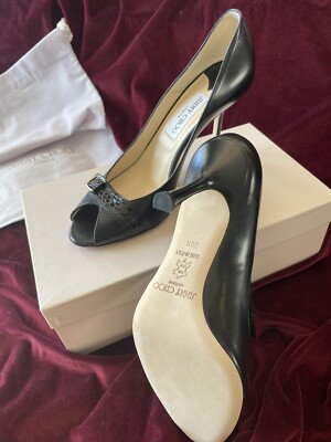 Jimmy Choo Designer Black Leather Open Toe Heels - Women | Color