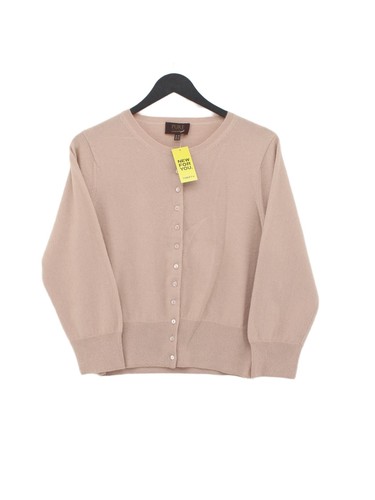 Pure Damen Strickjacke UK 16 Creme 100% Kaschmir Rundhals Cardigan