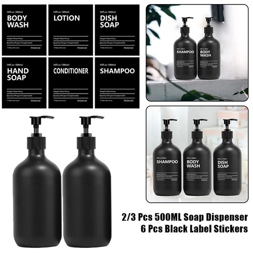 2/3 Pcs 16oz Soap Dispenser Shampoo Shower Gel Bottles Refillable With 6 Labels