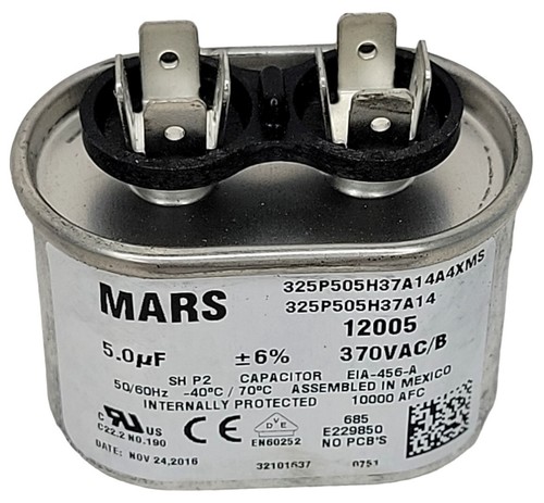 Mars 12005 Motor Run Capacitor, 5 MFD, 370 Volt Oval New Open Box - Picture 3 of 5