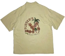 Pusser's Island Reserve Men's Beige 100% Silk Back Graphic Hawaiian Shirt; M