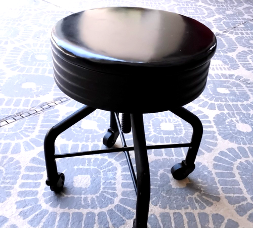 Vintage 1950s Adjustable Steel Drafting~Mechanics Swivel 22"Work Stool W/Cushion - Picture 2 of 8