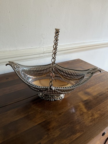 Antique STERLING Solid SILVER BASKET Dish Bowl ROBERT HENNEL LONDON, C. 1902 - Picture 17 of 24