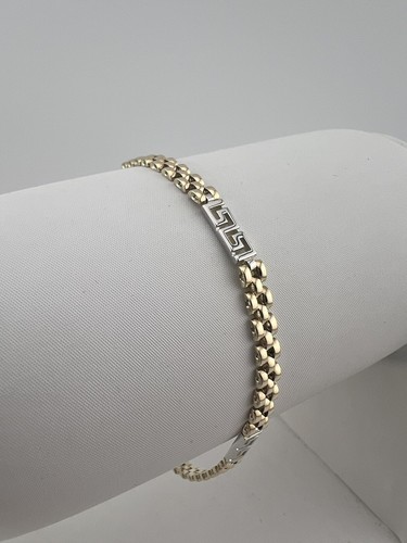 Women’s SOLID 9ct Gold 7.5 INCH - 4MM Wide Bracelet - Greek Key & Panther Links - Picture 3 of 10