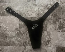 NWT VICTORIA'S SECRET PINK BLACK BLING MICRO TINY LOGO SIDE STRAPS THONG PANTIES
