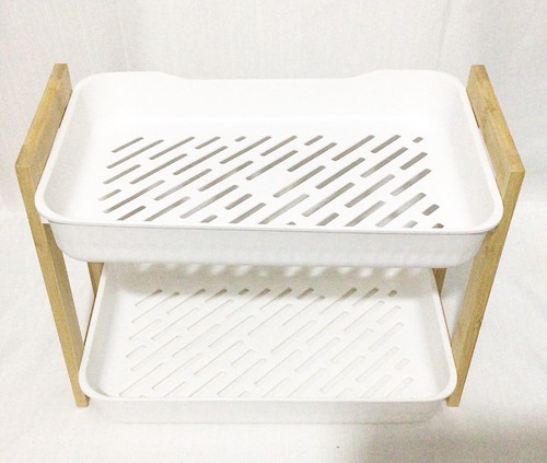 2 Tier Bamboo Bathroom Kitchen Caddy Organiser Dual Purpose Tidy Storage Rack - Picture 3 of 6