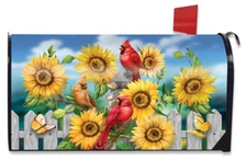 Cardinals And Sunflowers Summer Magnetic Mailbox Cover Standard Briarwood Lane