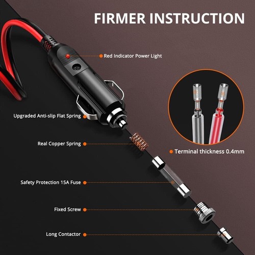 2 Pack 12-24V Fused LED Light Cigarette Lighter Male Plug Replacement with Leads - Bild 4 von 12