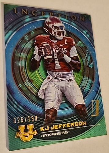 TOPPS KJ JEFFERSON 2023 SP Aqua Foil Parallel 26/199 Bowman U Inception Arkansas - Imagen 4 de 7