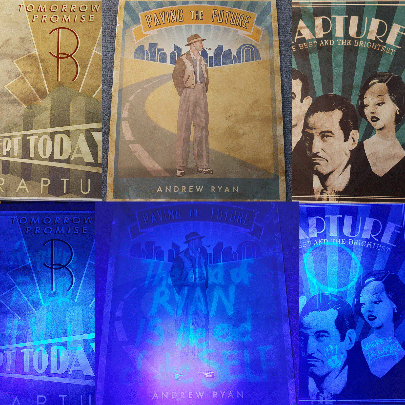 BIOSHOCK Special Edition Black Light POSTERS 11x14 Art Deco Set of 3 posters!