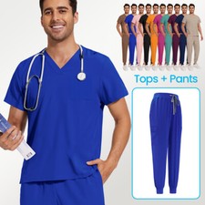 NiaaHinn Uniform Medical Dentist Scrub Hospital Men Scrub Set Short Sleeve Navy
