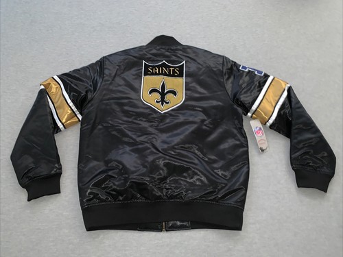 Mitchell & Ness New Orleans Saints Heavyweight Satin Full Zipper Black Jacket - Foto 2 di 12