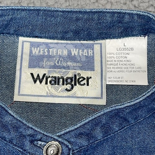 Wrangler Womens Vtg Sz Large Blue Jean Denim Shirt L Metal Buttons Blouse Bison - Picture 11 of 20